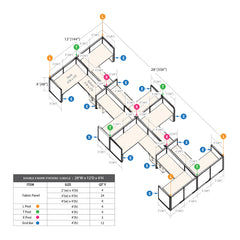 GOF Double 8 Person Separate Workstation Cubicle (12'D  x 28'W x 4'H -W)