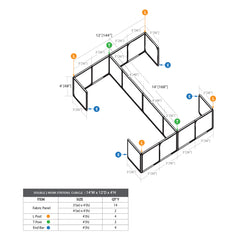 GOF Double 4 Person Workstation Cubicle (12'D x 14'W x 4'H)