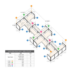 GOF Double 8 Person Separate Workstation Cubicle (11'D x 24'W x 4'H -W)