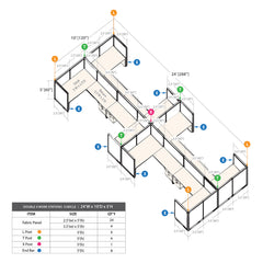 GOF Double 8 Person Workstation Cubicle (10'D x 24'W x 5'H)