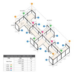 GOF Double 8 Person Separate Workstation Cubicle (10'D  X 26'W x 5'H -W)