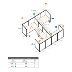 GOF Double 4 Person Workstation Cubicle (12'D x 12'W x 6'H)