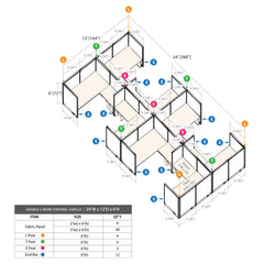 GOF Double 8 Person Separate Workstation Cubicle (12'D  x 24'W x 6'H -W)
