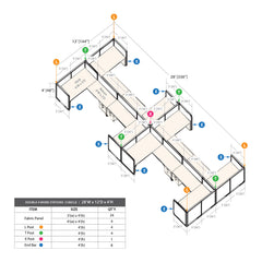 GOF Double 8 Person Workstation Cubicle (12'D x 28'W x 4'H)