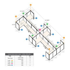 GOF Double 8 Person Workstation Cubicle (10'D x 24'W x 6'H)
