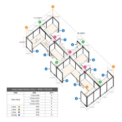 GOF Double 8 Person Separate Workstation Cubicle (11'D  x 24'W x 6'H -W)