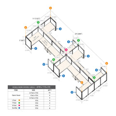 GOF Double 8 Person Workstation Cubicle (11'D  x 24'W x 5'H)