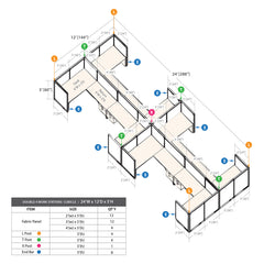 GOF Double 8 Person Workstation Cubicle (C-12'D x 24'W x 5'H)