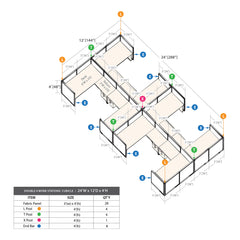 GOF Double 8 Person Workstation Cubicle (12'D x 24'W x 4'H)