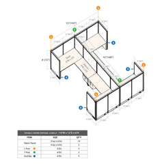 GOF Double 4 Person Workstation Cubicle (12'D x 14'W x 6'H)