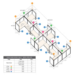 GOF Double 8 Person Separate Workstation Cubicle (10'D  x 26'W x 6'H -W)