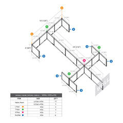 GOF Double 6 Person Workstation Cubicle (10'D x 18'W x 4'H)