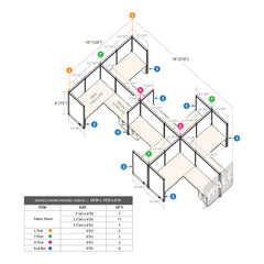 GOF Double 6 Person Separate Workstation Cubicle (10'D x 18'W x 6'H-W)
