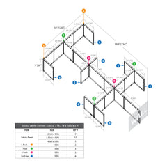 GOF Double 6 Person Separate Workstation Cubicle (10'D x 19.5'W x 5'H-W)
