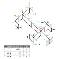 GOF Double 6 Person Workstation Cubicle (10'D x 19.5'W x 5'H)