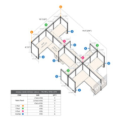 GOF Double 6 Person Separate Workstation Cubicle (10'D x 19.5'W x 6'H-W)