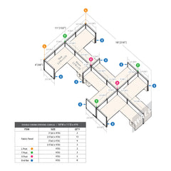 GOF Double 6 Person Separate Workstation Cubicle (11'D x 18'W x 4'H-W)