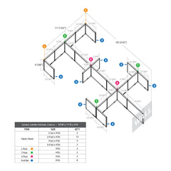 GOF Double 6 Person Separate Workstation Cubicle (11'D x 18'W x 4'H-W)