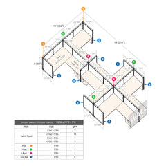 GOF Double 6 Person Separate Workstation Cubicle (11'D x 18'W x 5'H-W)