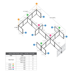 GOF Double 6 Person Separate Workstation Cubicle (11'D x 19.5'W x 4'H-W)