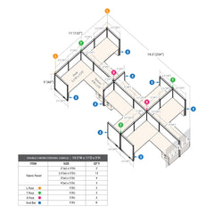 GOF Double 6 Person Separate Workstation Cubicle (11'D x 19.5'W x 5'H-W)
