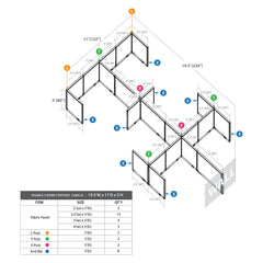 GOF Double 6 Person Separate Workstation Cubicle (11'D x 19.5'W x 5'H-W)