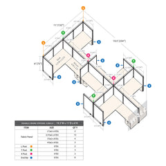 GOF Double 6 Person Separate Workstation Cubicle (11'D x 19.5'W x 6'H-W)