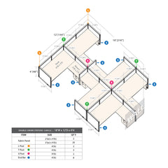 GOF Double 6 Person Separate Workstation Cubicle (12'D x 18'W x 4'H-W)