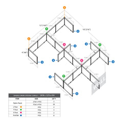 GOF Double 6 Person Separate Workstation Cubicle (12'D x 18'W x 4'H-W)