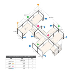 GOF Double 6 Person Separate Workstation Cubicle (12'D x 18'W x 5'H-W)
