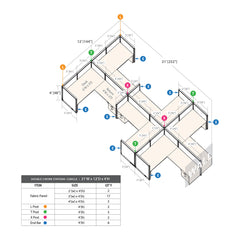 GOF Double 6 Person Separate Workstation Cubicle (12'D x 21'W x 4'H-W)