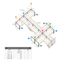 GOF Double 6 Person Workstation Cubicle (12'D x 21'W x 4'H)