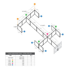 GOF Double 6 Person Workstation Cubicle (12'D x 21'W x 4'H)