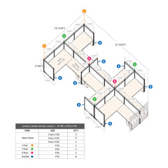 GOF Double 6 Person Separate Workstation Cubicle (12'D x 21'W x 5'H-W)