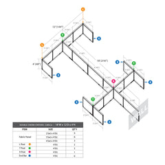 GOF Double 6 Person Workstation Cubicle (C-12'D x 18'W x 4'H)