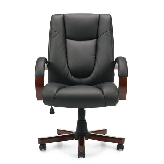 Luxhide Executive Chair with Wood Arms and Base