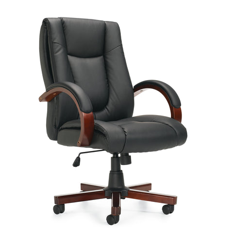 Luxhide Executive Chair with Wood Arms and Base