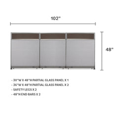 GOF 102"W x 48”/60”/72”H, Straight Line Freestanding Partial Glass Partition Package