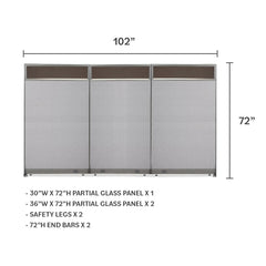 GOF 102"W x 48”/60”/72”H, Straight Line Freestanding Partial Glass Partition Package