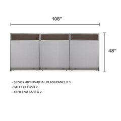 GOF 108"W x 48”/60”/72”H, Straight Line Freestanding Partial Glass Partition Package