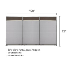 GOF 108"W x 48”/60”/72”H, Straight Line Freestanding Partial Glass Partition Package
