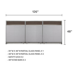 GOF 126"W x 48”/60”/72”H, Straight Line Freestanding Partial Glass Partition Package