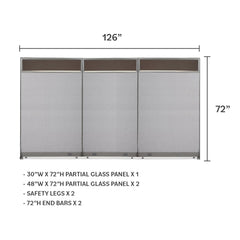 GOF 126"W x 48”/60”/72”H, Straight Line Freestanding Partial Glass Partition Package