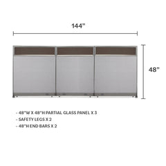 144"W Freestanding Partial Glass Partition
