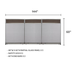 144"W Freestanding Partial Glass Partition