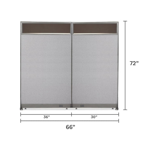 GOF 66"W x 48”/60”/72”H, Straight Line Freestanding Partial Glass Partition Package