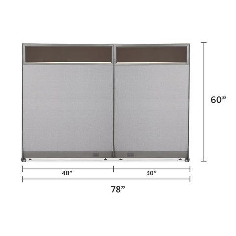 GOF 78"W x 48”/60”/72”H, Straight Line Freestanding Partial Glass Partition Package