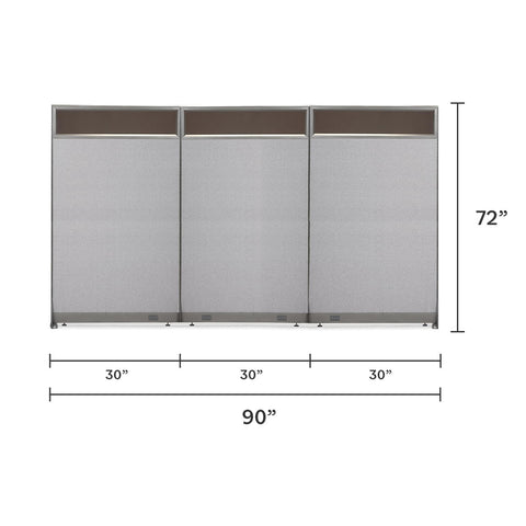 GOF 90"W x 48”/60”/72”H, Straight Line Freestanding Partial Glass Partition Package