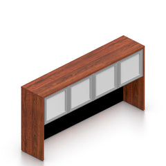 71"x42" Bow Front Desk H/B/F & Credenza Shell with B/B/F & F/F Pedestals, Hutch Added