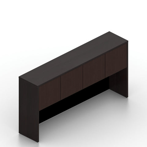 71"x42" Bow Front Desk H/B/F & Credenza Shell with B/B/F & F/F Pedestals, Hutch Added